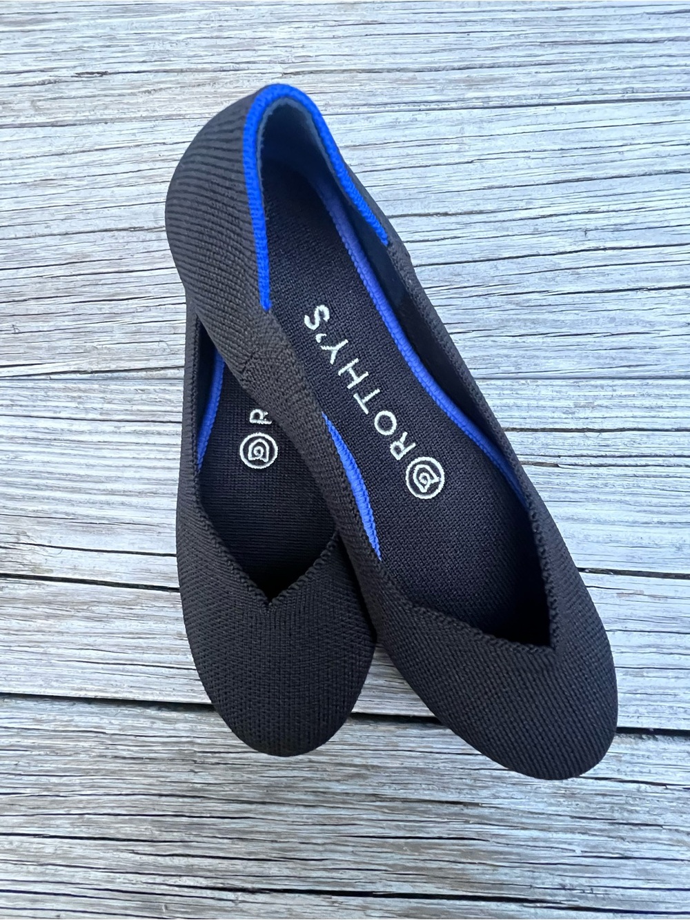Rothy's Black Flats with Blue Trim 6